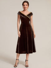 Load image into Gallery viewer, Brown | Commercial Wholesale Plus Size Sleeveless Velvet V-Neck Sequin A-Line Wedding Guest Dresses-Brown