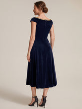 Load image into Gallery viewer, Navy Blue | Commercial Wholesale Plus Size Sleeveless Velvet V-Neck Sequin A-Line Wedding Guest Dresses-Navy Blue