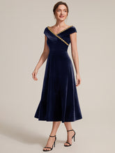 Load image into Gallery viewer, Navy Blue | Commercial Wholesale Plus Size Sleeveless Velvet V-Neck Sequin A-Line Wedding Guest Dresses-Navy Blue