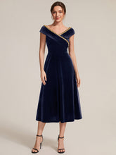 Load image into Gallery viewer, Navy Blue | Commercial Wholesale Plus Size Sleeveless Velvet V-Neck Sequin A-Line Wedding Guest Dresses-Navy Blue