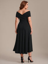 Load image into Gallery viewer, Color=Black | Wholesale Pricing Off-the-Shoulder Sleeveless High Stretch A-Line V-Neck Wedding Guest Dresses-Black 7