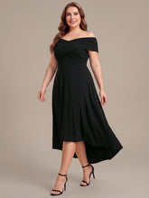 Load image into Gallery viewer, Color=Black | Wholesale Pricing Off-the-Shoulder Sleeveless High Stretch A-Line V-Neck Wedding Guest Dresses-Black 9