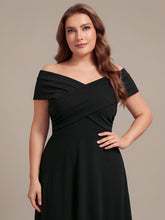 Load image into Gallery viewer, Color=Black | Wholesale Pricing Off-the-Shoulder Sleeveless High Stretch A-Line V-Neck Wedding Guest Dresses-Black 8