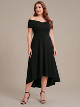 Load image into Gallery viewer, Color=Black | Wholesale Pricing Off-the-Shoulder Sleeveless High Stretch A-Line V-Neck Wedding Guest Dresses-Black 6