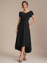 Load image into Gallery viewer, Color=Black | Wholesale Pricing Off-the-Shoulder Sleeveless High Stretch A-Line V-Neck Wedding Guest Dresses-Black 4