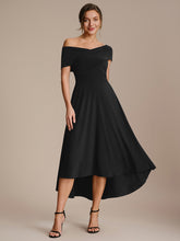 Load image into Gallery viewer, Color=Black | Wholesale Pricing Off-the-Shoulder Sleeveless High Stretch A-Line V-Neck Wedding Guest Dresses-Black 1