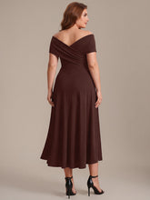 Load image into Gallery viewer, Color=Chocolate Brown | Wholesale Pricing Off-the-Shoulder Sleeveless High Stretch A-Line V-Neck Wedding Guest Dresses-Chocolate Brown 17