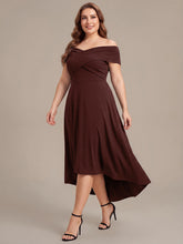 Load image into Gallery viewer, Color=Chocolate Brown | Wholesale Pricing Off-the-Shoulder Sleeveless High Stretch A-Line V-Neck Wedding Guest Dresses-Chocolate Brown 19