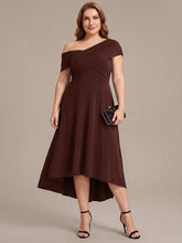 Load image into Gallery viewer, Color=Chocolate Brown | Wholesale Pricing Off-the-Shoulder Sleeveless High Stretch A-Line V-Neck Wedding Guest Dresses-Chocolate Brown 20