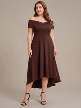 Load image into Gallery viewer, Color=Chocolate Brown | Wholesale Pricing Off-the-Shoulder Sleeveless High Stretch A-Line V-Neck Wedding Guest Dresses-Chocolate Brown 16
