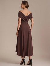 Load image into Gallery viewer, Color=Chocolate Brown | Wholesale Pricing Off-the-Shoulder Sleeveless High Stretch A-Line V-Neck Wedding Guest Dresses-Chocolate Brown 12
