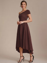 Load image into Gallery viewer, Color=Chocolate Brown | Wholesale Pricing Off-the-Shoulder Sleeveless High Stretch A-Line V-Neck Wedding Guest Dresses-Chocolate Brown 15