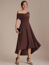 Load image into Gallery viewer, Color=Chocolate Brown | Wholesale Pricing Off-the-Shoulder Sleeveless High Stretch A-Line V-Neck Wedding Guest Dresses-Chocolate Brown 13