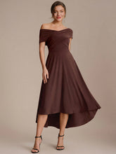 Load image into Gallery viewer, Color=Chocolate Brown | Wholesale Pricing Off-the-Shoulder Sleeveless High Stretch A-Line V-Neck Wedding Guest Dresses-Chocolate Brown 11