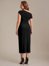 Load image into Gallery viewer, Color=Black | One Stop Shop Short Sleeves Off Shoulder Bodycon High Stretch Midi Wedding Guest Dresses-Black 7
