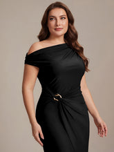 Load image into Gallery viewer, Color=Black | One Stop Shop Short Sleeves Off Shoulder Bodycon High Stretch Midi Wedding Guest Dresses-Black 8