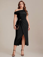 Load image into Gallery viewer, Color=Black | One Stop Shop Short Sleeves Off Shoulder Bodycon High Stretch Midi Wedding Guest Dresses-Black 6