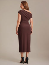 Load image into Gallery viewer, Color=Chocolate Brown | One Stop Shop Short Sleeves Off Shoulder Bodycon High Stretch Midi Wedding Guest Dresses-Chocolate Brown 17