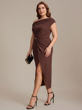 Load image into Gallery viewer, Color=Chocolate Brown | One Stop Shop Short Sleeves Off Shoulder Bodycon High Stretch Midi Wedding Guest Dresses-Chocolate Brown 20
