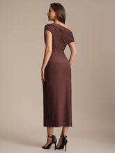 Load image into Gallery viewer, Color=Chocolate Brown | One Stop Shop Short Sleeves Off Shoulder Bodycon High Stretch Midi Wedding Guest Dresses-Chocolate Brown 12