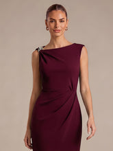 Load image into Gallery viewer, Color=Burgundy | Asymmetric Neckline Crepe Midi Wedding Guest Dresses-Burgundy 3