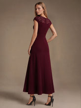 Load image into Gallery viewer, Burgundy | Volume Discounts Short Sleeve High Stretch A-Line High-Low Wedding Guest Dress with Knot Detail &amp; Sequins