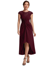 Load image into Gallery viewer, Burgundy | Volume Discounts Short Sleeve High Stretch A-Line High-Low Wedding Guest Dress with Knot Detail &amp; Sequins