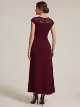 Load image into Gallery viewer, Burgundy | Volume Discounts Short Sleeve High Stretch A-Line High-Low Wedding Guest Dress with Knot Detail &amp; Sequins