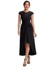 Load image into Gallery viewer, Black | Volume Discounts Short Sleeve High Stretch A-Line High-Low Wedding Guest Dress with Knot Detail &amp; Sequins