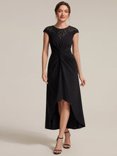 Load image into Gallery viewer, Black | Volume Discounts Short Sleeve High Stretch A-Line High-Low Wedding Guest Dress with Knot Detail &amp; Sequins