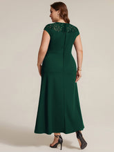 Load image into Gallery viewer, Dark Green | Volume Discounts Short Sleeve High Stretch A-Line High-Low Wedding Guest Dress with Knot Detail &amp; Sequins