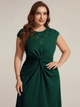 Load image into Gallery viewer, Dark Green | Volume Discounts Short Sleeve High Stretch A-Line High-Low Wedding Guest Dress with Knot Detail &amp; Sequins