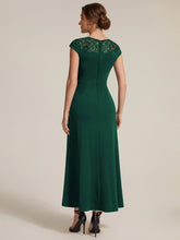 Load image into Gallery viewer, Dark Green | Volume Discounts Short Sleeve High Stretch A-Line High-Low Wedding Guest Dress with Knot Detail &amp; Sequins
