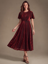 Load image into Gallery viewer, Burgundy | Bulk Order Short Sleeve A-Line Midi Dress with 3D Draping | Wedding Guest Dresses-Burgundy