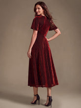 Load image into Gallery viewer, Burgundy | Bulk Order Short Sleeve A-Line Midi Dress with 3D Draping | Wedding Guest Dresses-Burgundy
