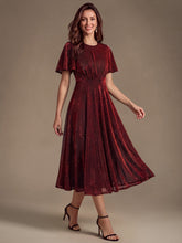 Load image into Gallery viewer, Burgundy | Bulk Order Short Sleeve A-Line Midi Dress with 3D Draping | Wedding Guest Dresses-Burgundy