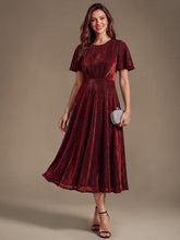 Load image into Gallery viewer, Burgundy | Bulk Order Short Sleeve A-Line Midi Dress with 3D Draping | Wedding Guest Dresses-Burgundy