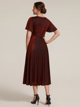 Load image into Gallery viewer, Burgundy | Bulk Order Short Sleeve A-Line Midi Dress with 3D Draping | Wedding Guest Dresses-Burgundy