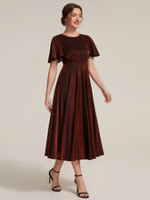 Load image into Gallery viewer, Burgundy | Bulk Order Short Sleeve A-Line Midi Dress with 3D Draping | Wedding Guest Dresses-Burgundy