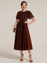 Load image into Gallery viewer, Burgundy | Bulk Order Short Sleeve A-Line Midi Dress with 3D Draping | Wedding Guest Dresses-Burgundy