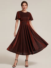 Load image into Gallery viewer, Burgundy | Bulk Order Short Sleeve A-Line Midi Dress with 3D Draping | Wedding Guest Dresses-Burgundy