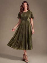 Load image into Gallery viewer, Gold | Bulk Order Short Sleeve A-Line Midi Dress with 3D Draping | Wedding Guest Dresses-Gold