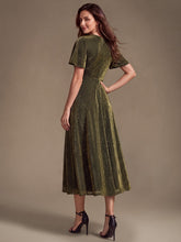 Load image into Gallery viewer, Gold | Bulk Order Short Sleeve A-Line Midi Dress with 3D Draping | Wedding Guest Dresses-Gold