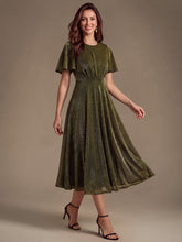 Load image into Gallery viewer, Gold | Bulk Order Short Sleeve A-Line Midi Dress with 3D Draping | Wedding Guest Dresses-Gold