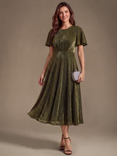 Load image into Gallery viewer, Gold | Bulk Order Short Sleeve A-Line Midi Dress with 3D Draping | Wedding Guest Dresses-Gold