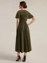 Load image into Gallery viewer, Gold | Bulk Order Short Sleeve A-Line Midi Dress with 3D Draping | Wedding Guest Dresses-Gold