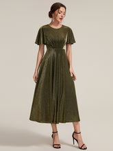 Load image into Gallery viewer, Gold | Bulk Order Short Sleeve A-Line Midi Dress with 3D Draping | Wedding Guest Dresses-Gold