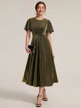Load image into Gallery viewer, Gold | Bulk Order Short Sleeve A-Line Midi Dress with 3D Draping | Wedding Guest Dresses-Gold