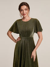 Load image into Gallery viewer, Gold | Bulk Order Short Sleeve A-Line Midi Dress with 3D Draping | Wedding Guest Dresses-Gold