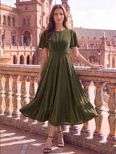 Load image into Gallery viewer, Gold | Bulk Order Short Sleeve A-Line Midi Dress with 3D Draping | Wedding Guest Dresses-Gold